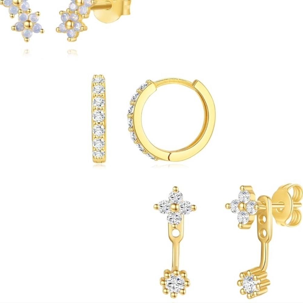 Elegant Gold and Silver Floral Earrings - Picture 2 of 6